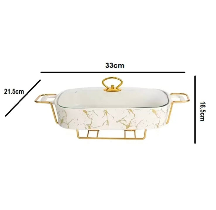 Large Ceramic Chafing Dish Food Warmer With Glass Lid - Image 6