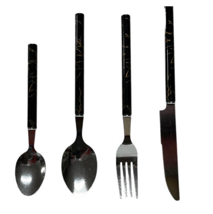 Black Marble Cutlery Set With Stand SET24PC Black Set Of 24 - Image 2
