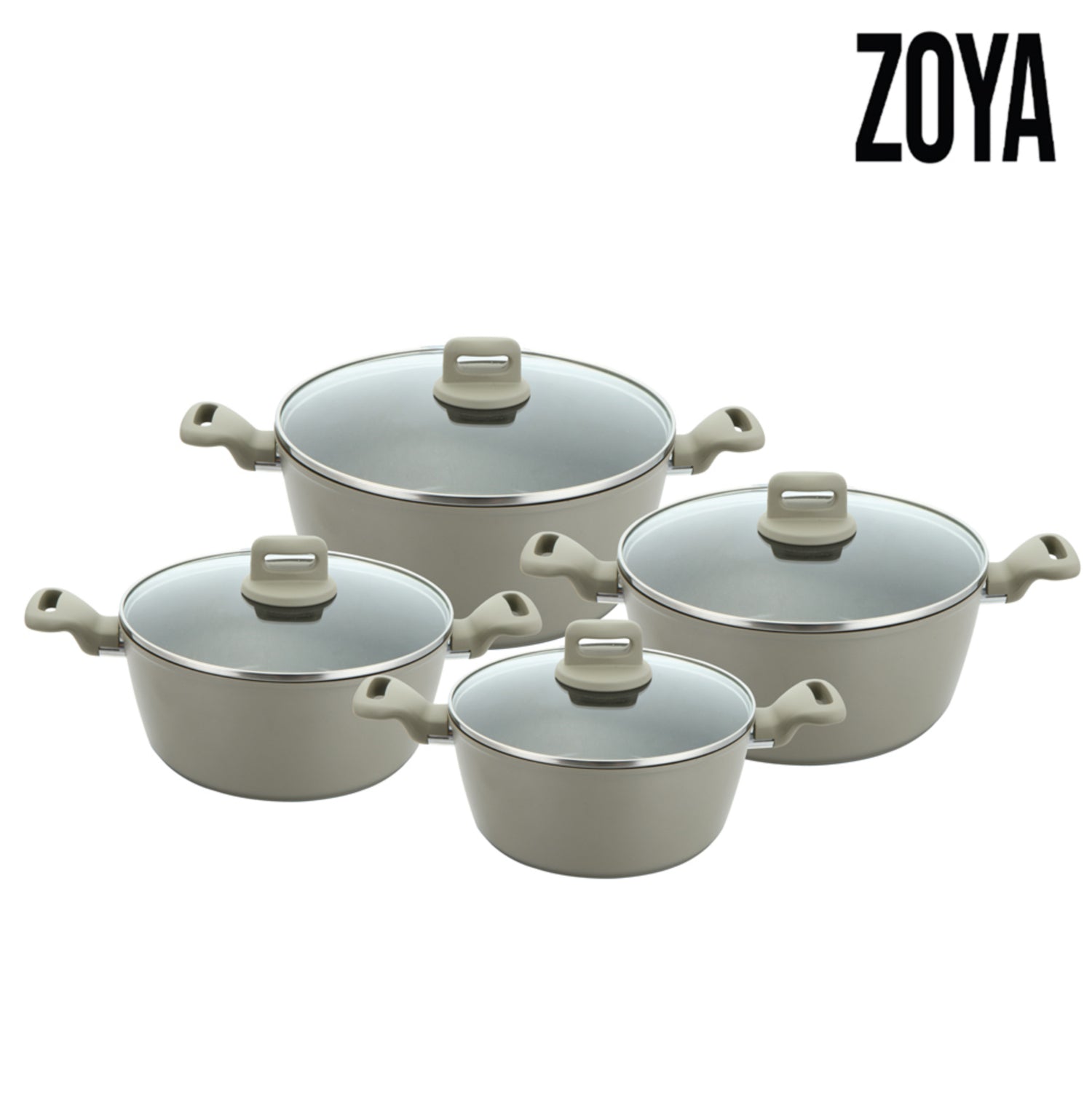 Zoya Stockpot Set With Glass Lid Forged Aluminium Body Ceramic Non Stick Coating Induction Ready - Image 1