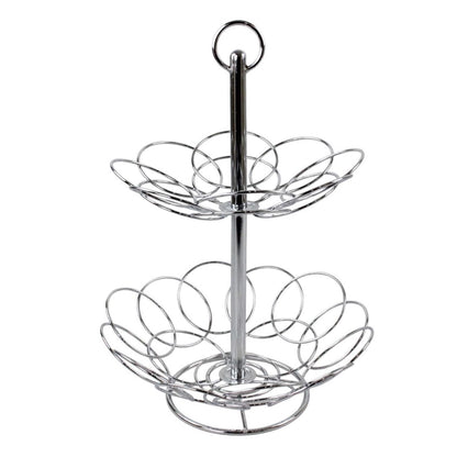2 Tier Chrome Round Petal Fruit Basket - Image 1