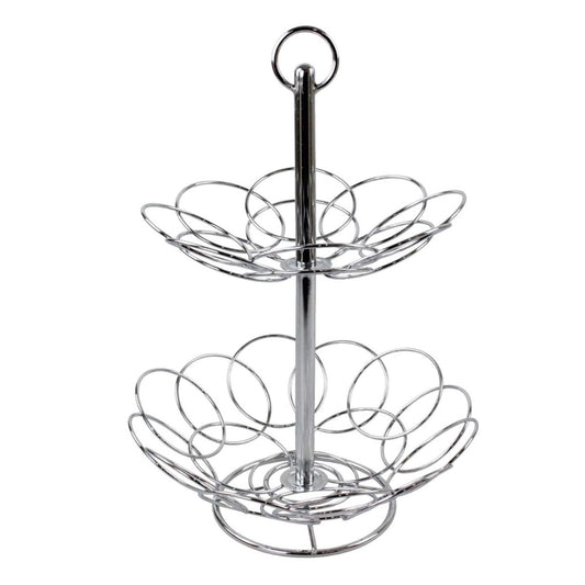 2 Tier Chrome Round Petal Fruit Basket - Image 1