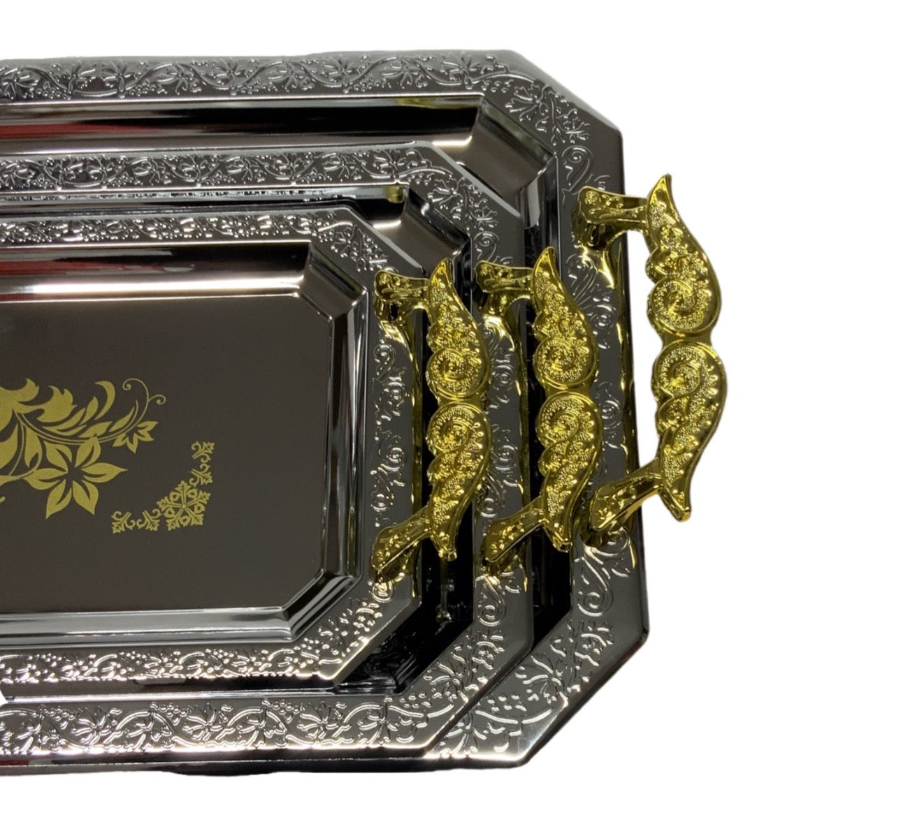 Silver Serving Tray Rectangle Silver Set Of 3 - Image 3