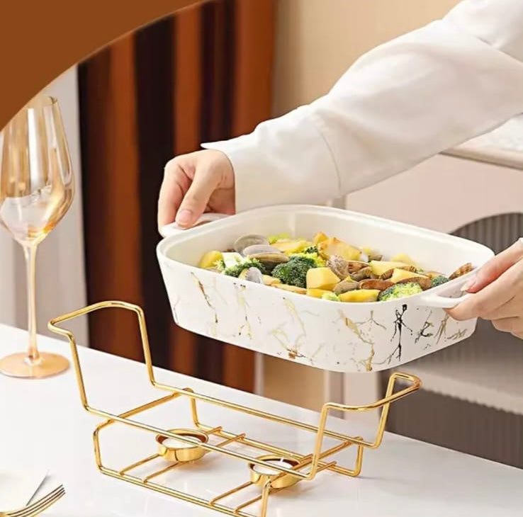 Large Ceramic Chafing Dish Food Warmer With Glass Lid - Image 2