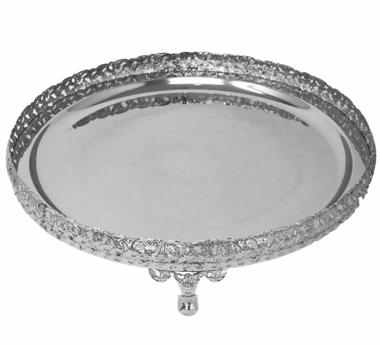 Silver Paandan Tray Round With Ball Feet Large Silver - Image 1