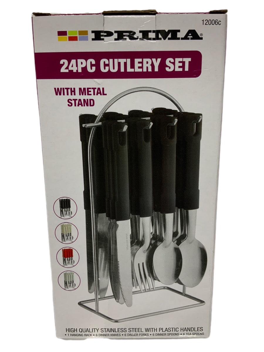 Plain Black Cutlery Set With Stand SET24PC Black Set Of 24 - Image 3