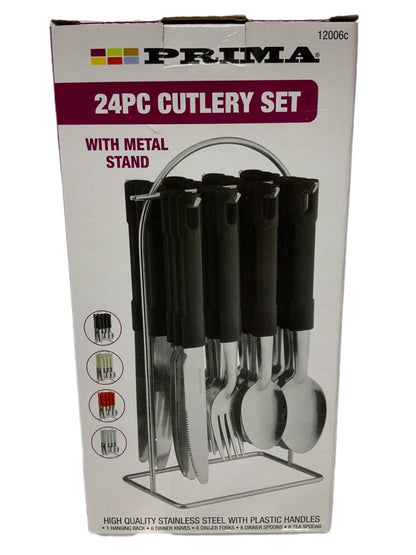 Plain Black Cutlery Set With Stand SET24PC Black Set Of 24 - Image 3