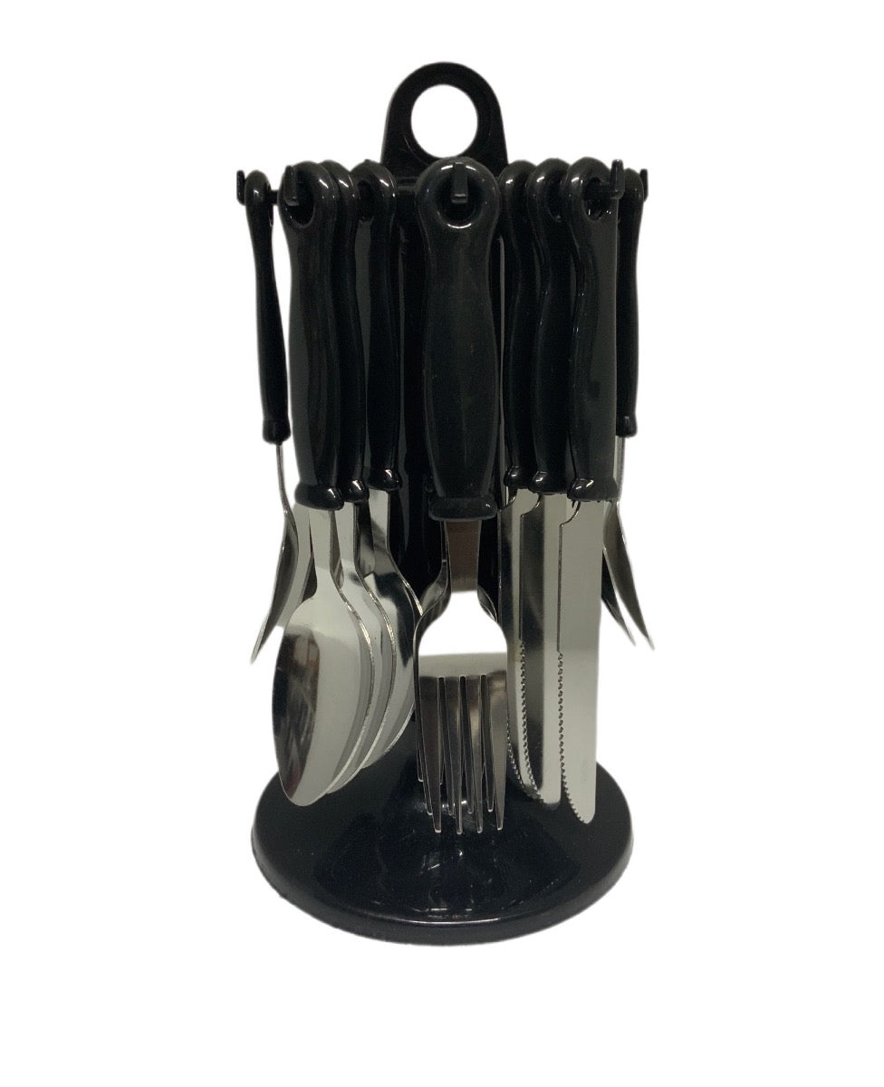 Black Cutlery Set With Stand SET24PC Black Set Of 24 - Image 1