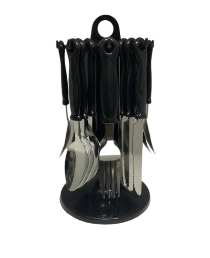 Black Cutlery Set With Stand SET24PC Black Set Of 24 - Image 1