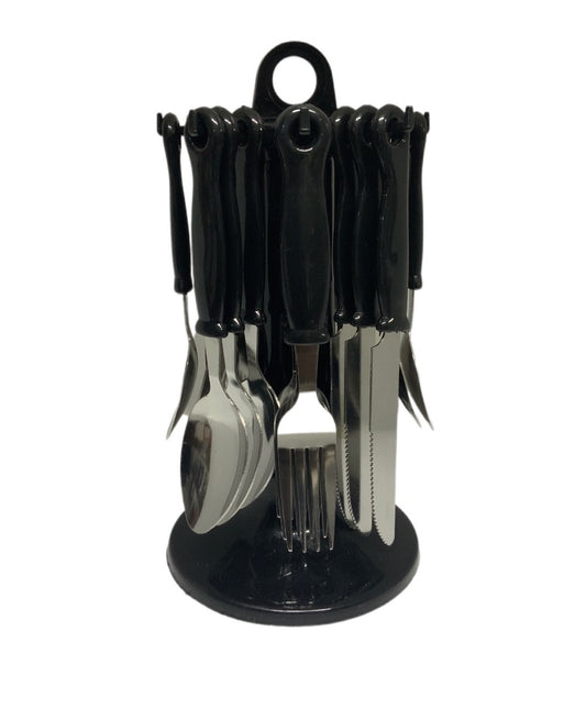 Black Cutlery Set With Stand SET24PC Black Set Of 24 - Image 1