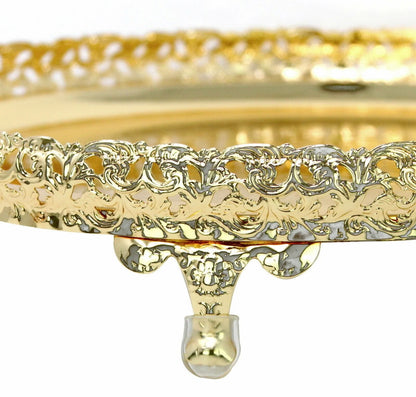Gold Paandan Tray Round With Ball Feet Large Gold - Image 3