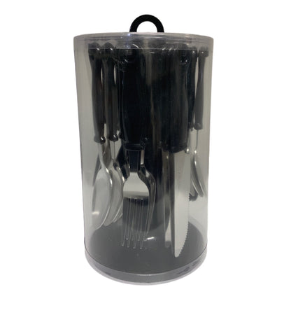 Black Cutlery Set With Stand SET24PC Black Set Of 24 - Image 2