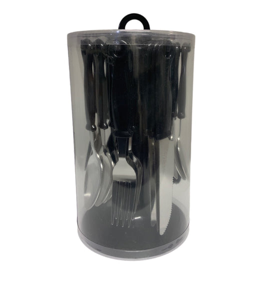 Black Cutlery Set With Stand SET24PC Black Set Of 24 - Image 2