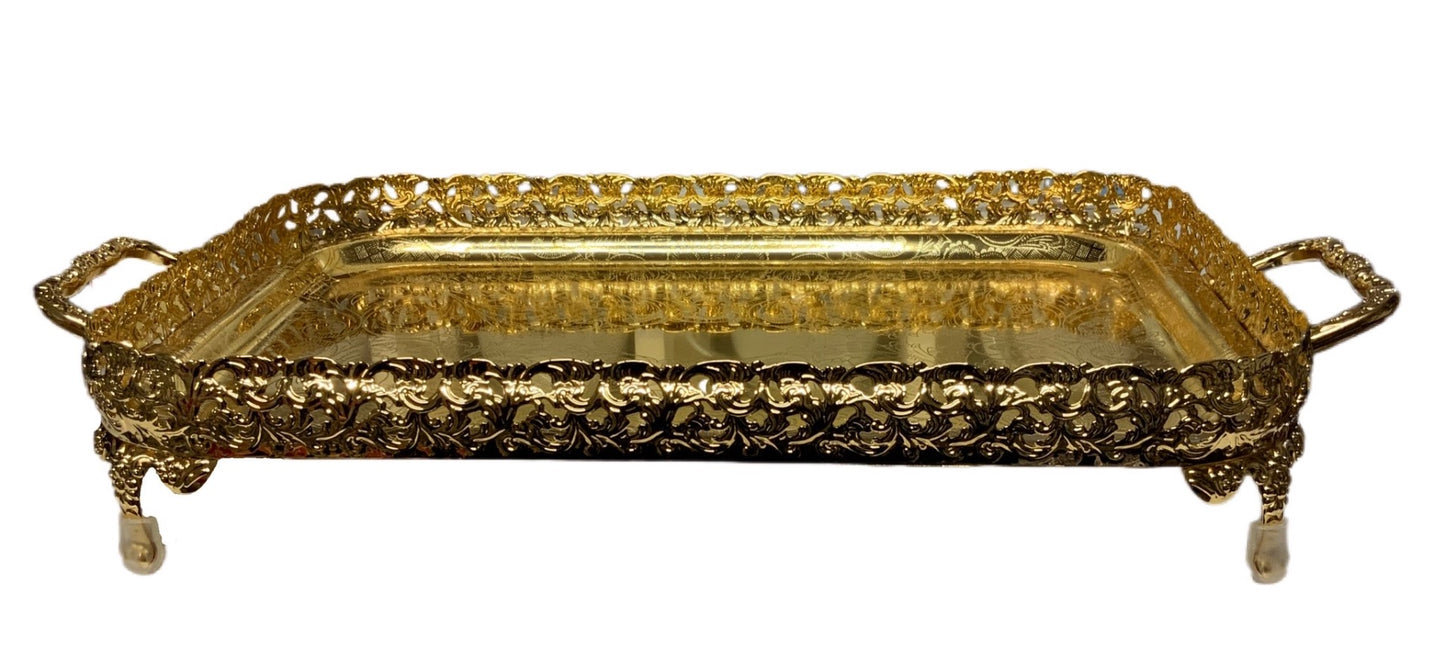 Golden Paandan Tray With Ball Feet And Handle Square - Image 2