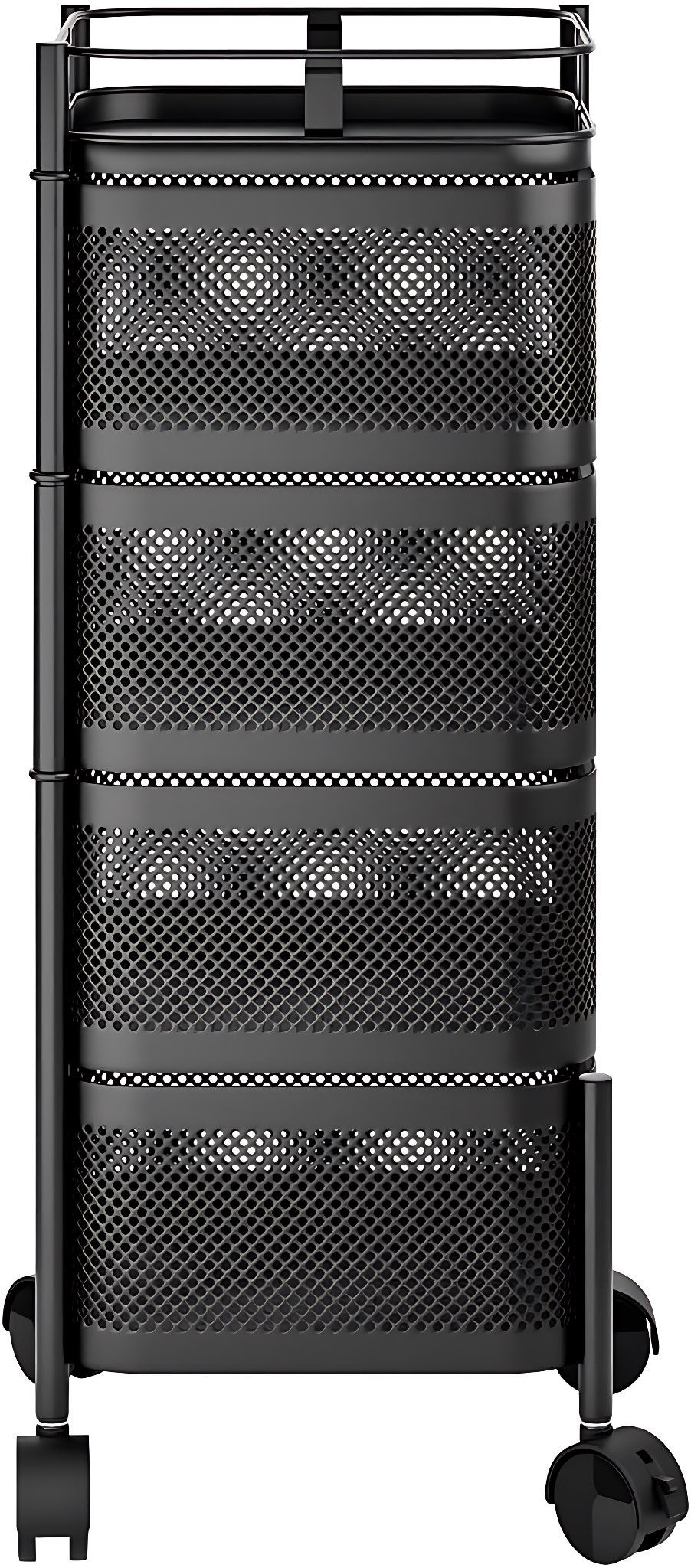 4 Tier Square Black Carbon Steel Vegetable Trolley/baskets With Wheels Home Organizer Black - Image 5
