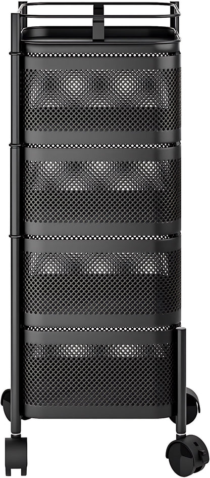 4 Tier Square Black Carbon Steel Vegetable Trolley/baskets With Wheels Home Organizer Black - Image 5