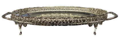 Silver Oval Paandan Tray With Ball Feet And Handle Silver - Image 2