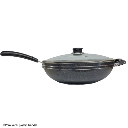 Non Stick Wok / Karai With Lid Plastic Handle LID32CM 32cm - Image 1