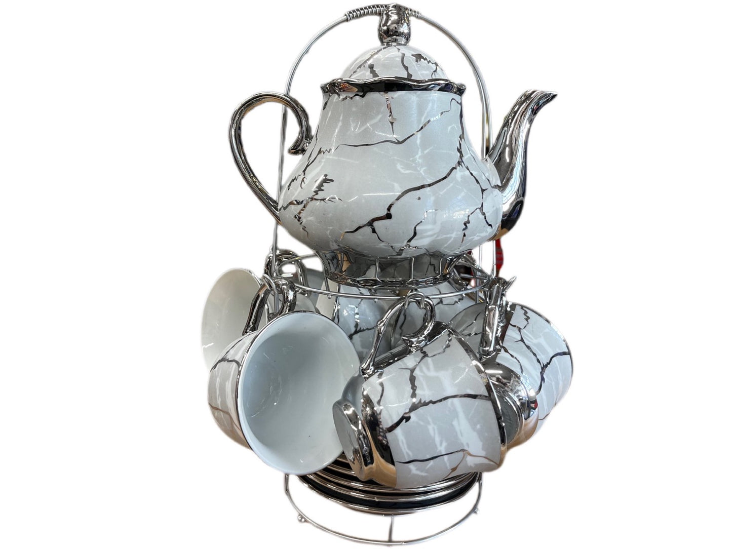 Silver Line Tea Set With Stand SET14PC Silver Set Of 14 - Image 1