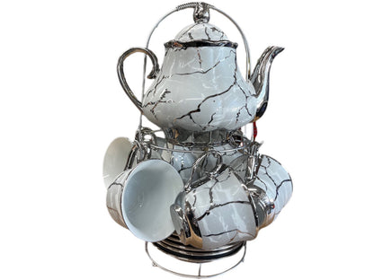 Silver Line Tea Set With Stand SET14PC Silver Set Of 14 - Image 1