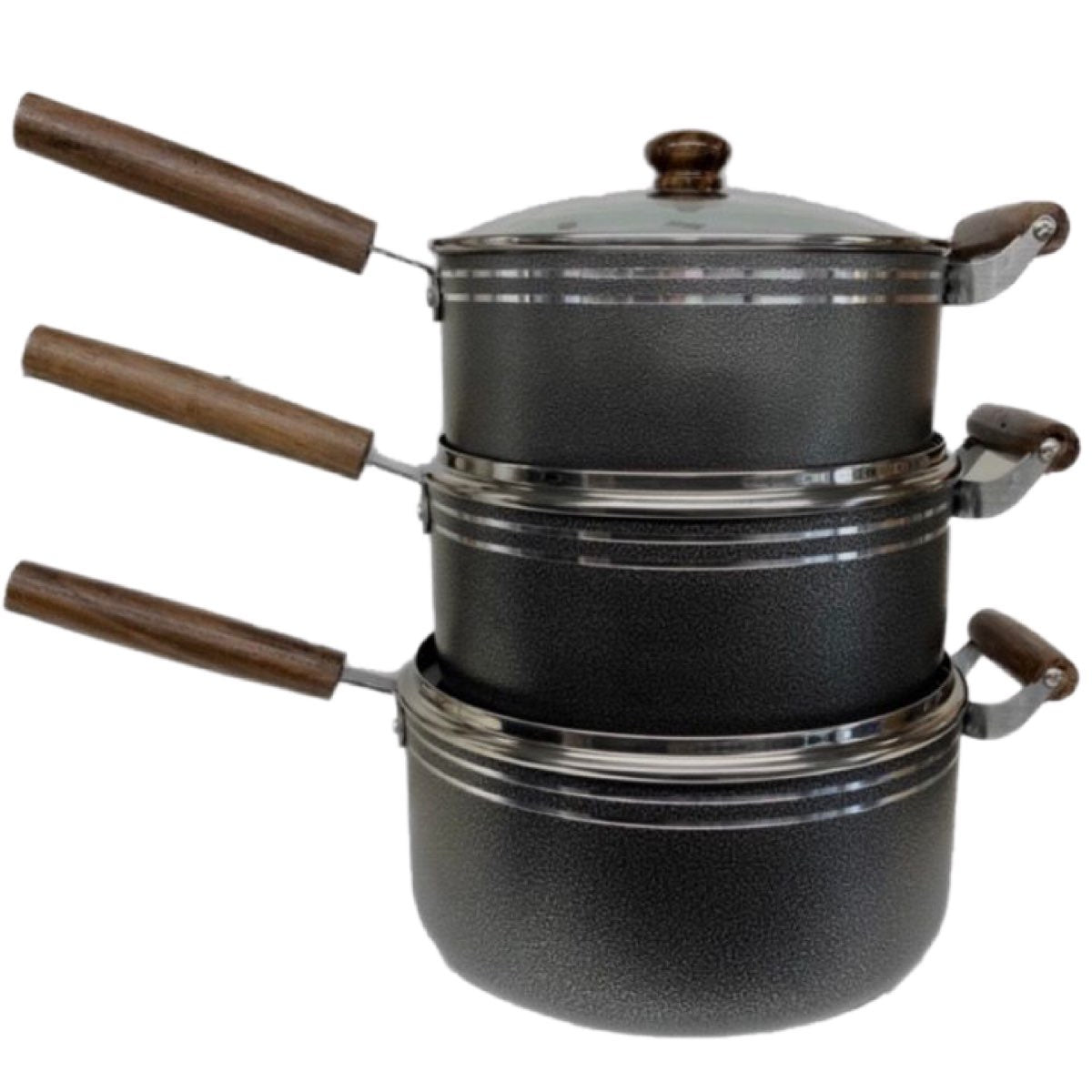 Mastercook Non Stick Wooden Handle Saucepan Set NO1 Set Of 3 - Image 1