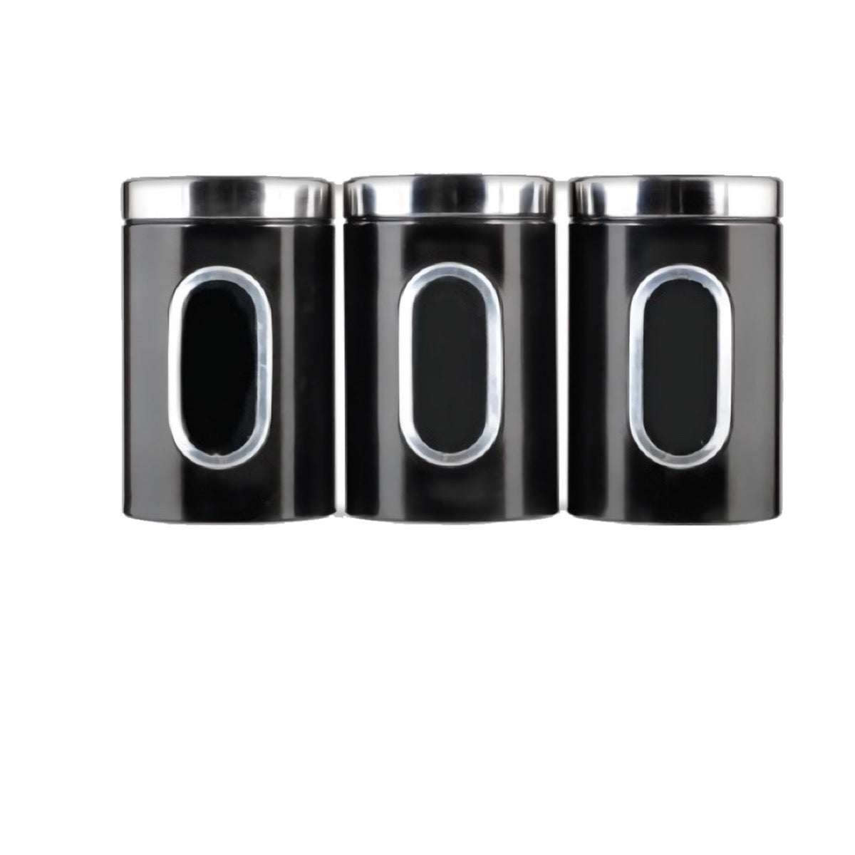 Black Chrome Tea, Sugar, Coffee Canister Set Black Set Of 3 - Image 1
