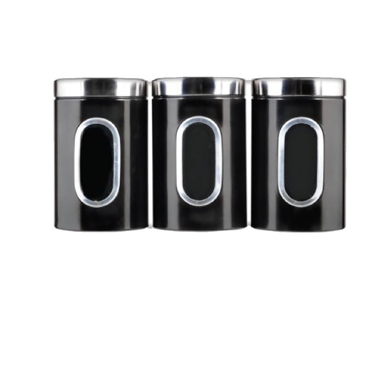 Black Chrome Tea, Sugar, Coffee Canister Set Black Set Of 3 - Image 1