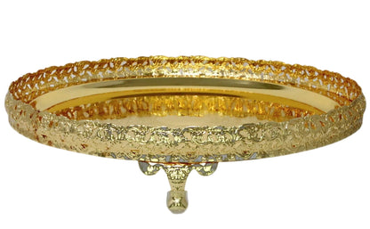 Gold Paandan Tray Round With Ball Feet Large Gold - Image 2
