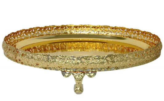 Gold Paandan Tray Round With Ball Feet Large Gold - Image 2