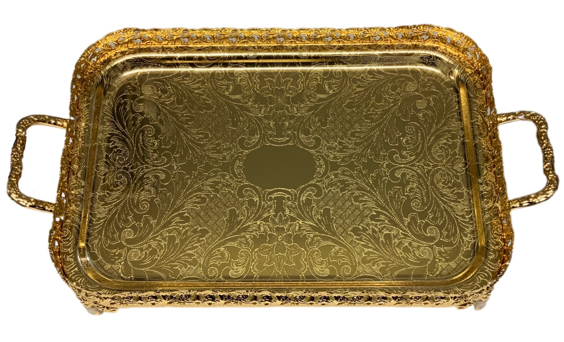 Golden Paandan Tray With Ball Feet And Handle Square - Image 1
