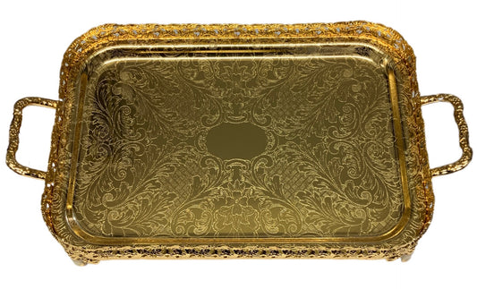 Golden Paandan Tray With Ball Feet And Handle Square - Image 1
