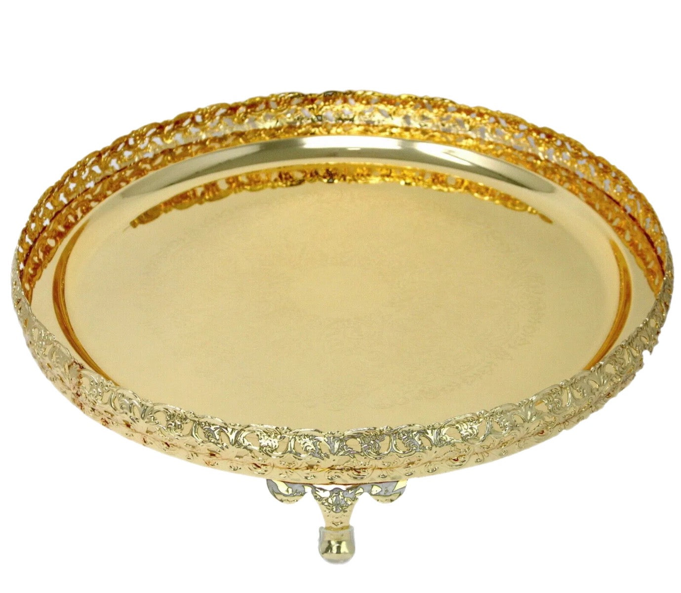Gold Paandan Tray Round With Ball Feet Large Gold - Image 1
