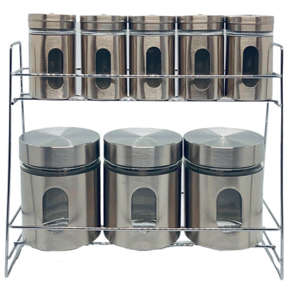 Stainless Steel Spice Jar Set On Stand Set Of 9 - Image 1