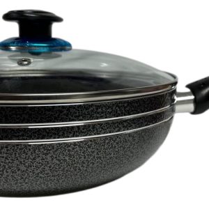 Non-Stick Wok / Karai with Lid 24cm Plastic Handle-0