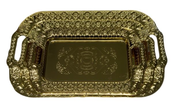 Gold serving tray set of 3 rectangle -0