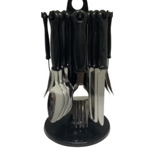 Black cutlery set 24pc with stand -0