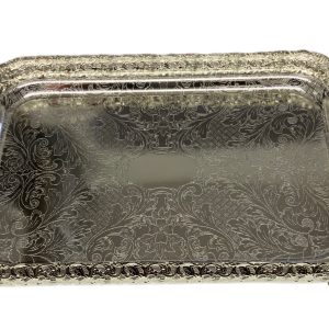 Silver paandan tray with ball feet and handle square -0