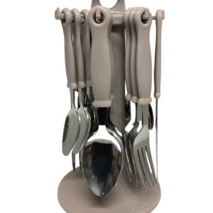 Light grey cutlery set 24pc with stand-0